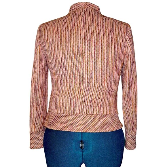 ZARA WOMAN PINK Tweed jacket Boucle Gold MetallicThread blazer Mandarin Collar 8 - Picture 6 of 6